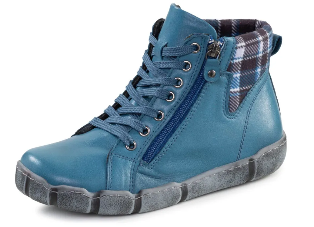 Clearance Andrea Conti Schnür-Bootie mit Schaftrand aus kariertem Textil Damen Stiefel & Stiefeletten