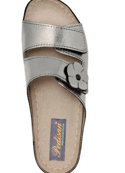 Clearance Bequeme Damen-Pantoletten, Weite G, mit Lederblüte Damen Pantoletten
