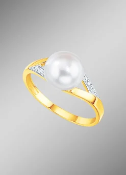 Outlet Bezaubernder Damenring mit Brillanten und Süßwasser-Zuchtperle Damen Ringe