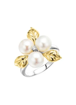 Sale Blühende Eleganz: Damenring mit Muschelkernperlen und synth. Zirkonia Damen Ringe