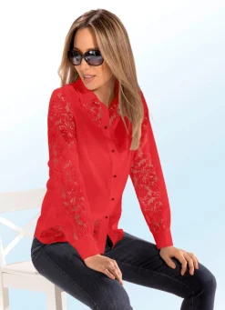 Damen Mona Basics|Abendmode<Bluse mit hübscher Spitze