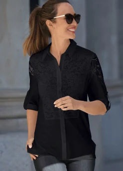 Damen Mona Basics|Abendmode<Bluse mit Hemdkragen