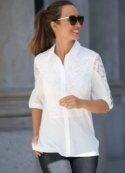 Damen Mona Basics|Abendmode<Bluse mit Hemdkragen