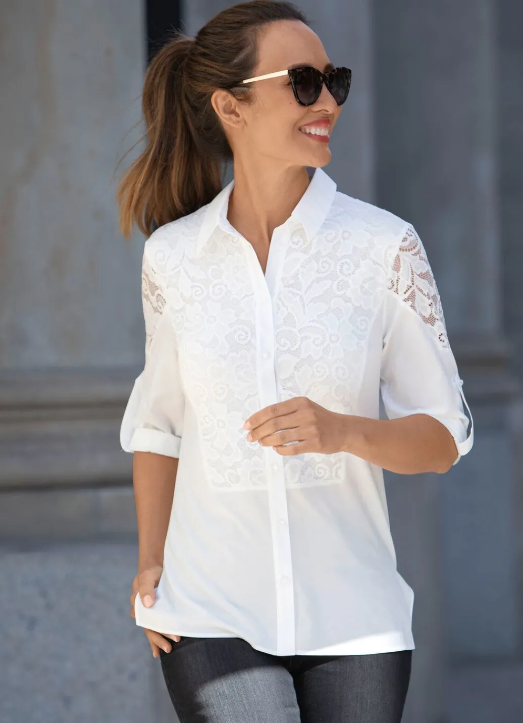 Damen Mona Basics|Abendmode<Bluse mit Hemdkragen