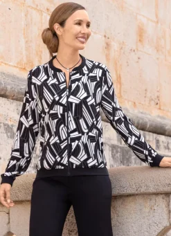 Damen Mona Blusenjacken<Blusenjacke mit schwarzen Rippenbündchen