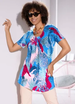 Damen Mona Kurzarm<Charmantes Longshirt mit Allover-Dessin in 3 Farben