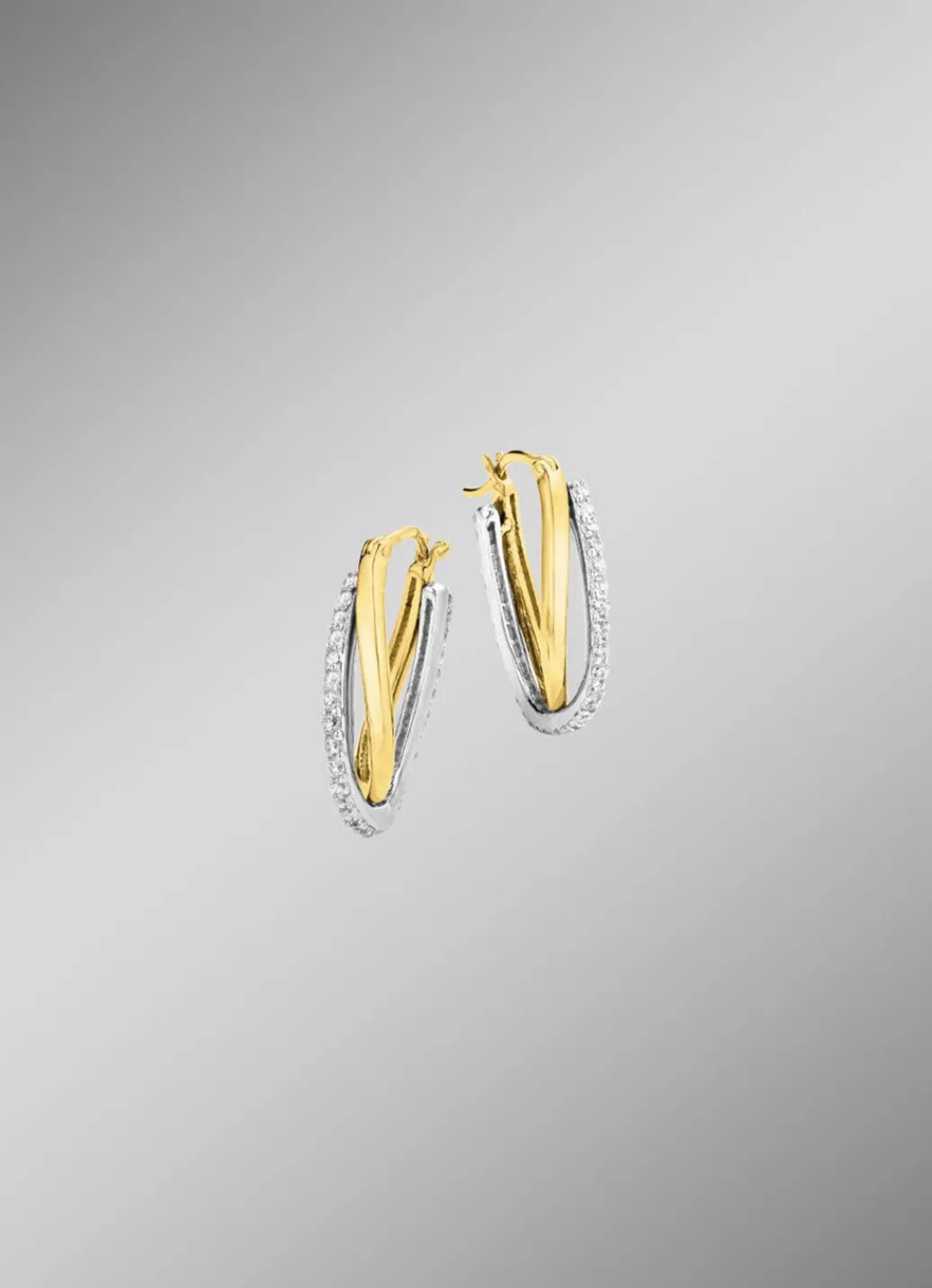 Outlet Creolen in Bicolor mit synth. Zirkonia Damen Ohrschmuck
