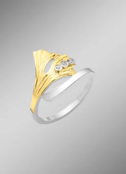 Online Damenring Ginkgoblatt in Bicolor mit synth. Zirkonia Damen Ringe