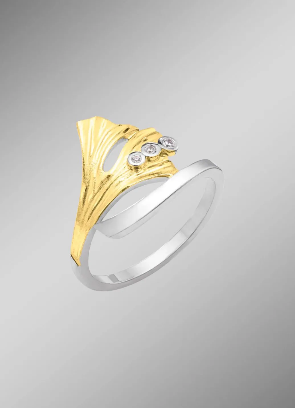 Online Damenring Ginkgoblatt in Bicolor mit synth. Zirkonia Damen Ringe