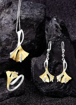 Online Damenring Ginkgoblatt in Bicolor mit synth. Zirkonia Damen Ringe