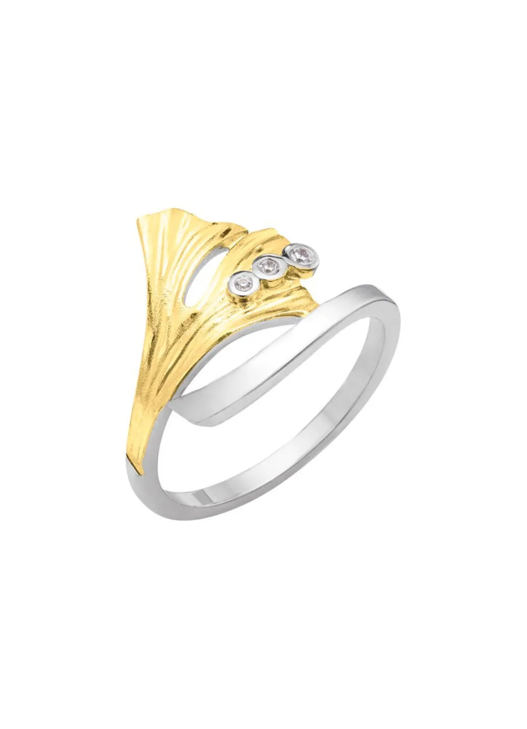 Online Damenring Ginkgoblatt in Bicolor mit synth. Zirkonia Damen Ringe