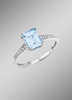 New Damenring mit Brillanten und Blautopas Damen Ringe