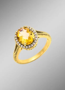 Discount Damenring mit echt Citrin und synthetische Zirkonia Damen Ringe