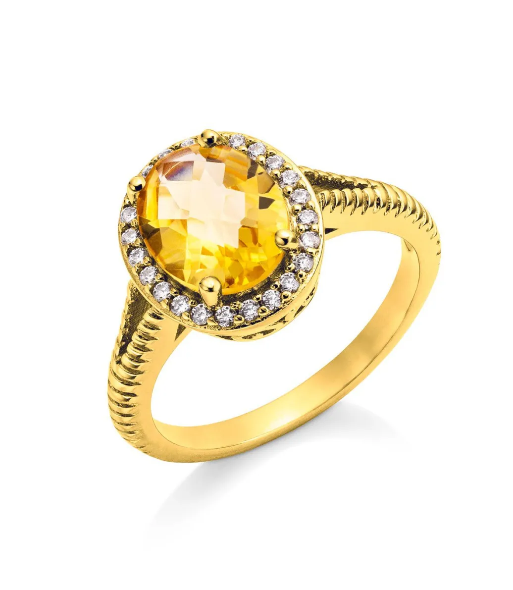 Discount Damenring mit echt Citrin und synthetische Zirkonia Damen Ringe