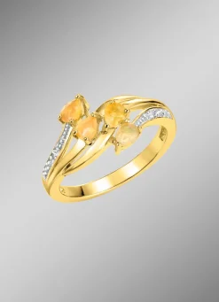 Online Damenring mit echt Feueropal und 2 Diamanten Damen Ringe