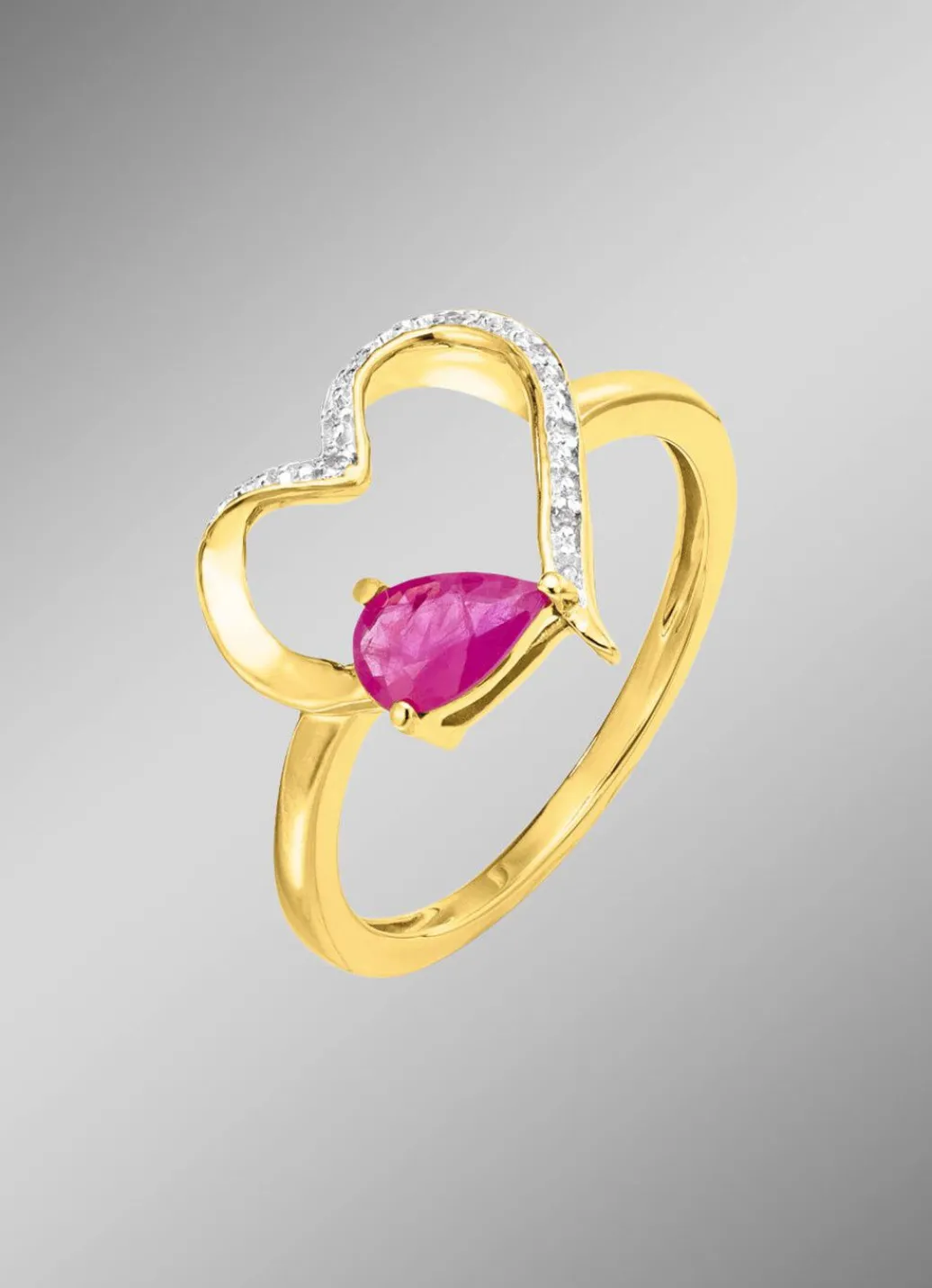 Discount Damenring mit echt Rubin im herzförmigen Ringkopf Damen Ringe