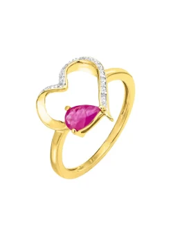 Discount Damenring mit echt Rubin im herzförmigen Ringkopf Damen Ringe