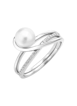 Clearance Damenring mit Süßwasser-Zuchtperle und synth. Zirkonia Damen Ringe