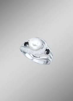 Discount Damenring mit synthetischen Zirkonia und Süßwassser-Zuchtperle Damen Ringe