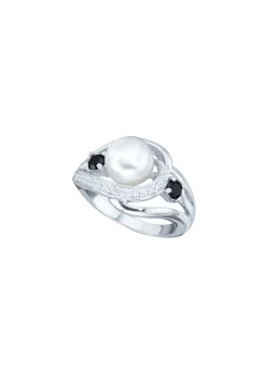 Discount Damenring mit synthetischen Zirkonia und Süßwassser-Zuchtperle Damen Ringe