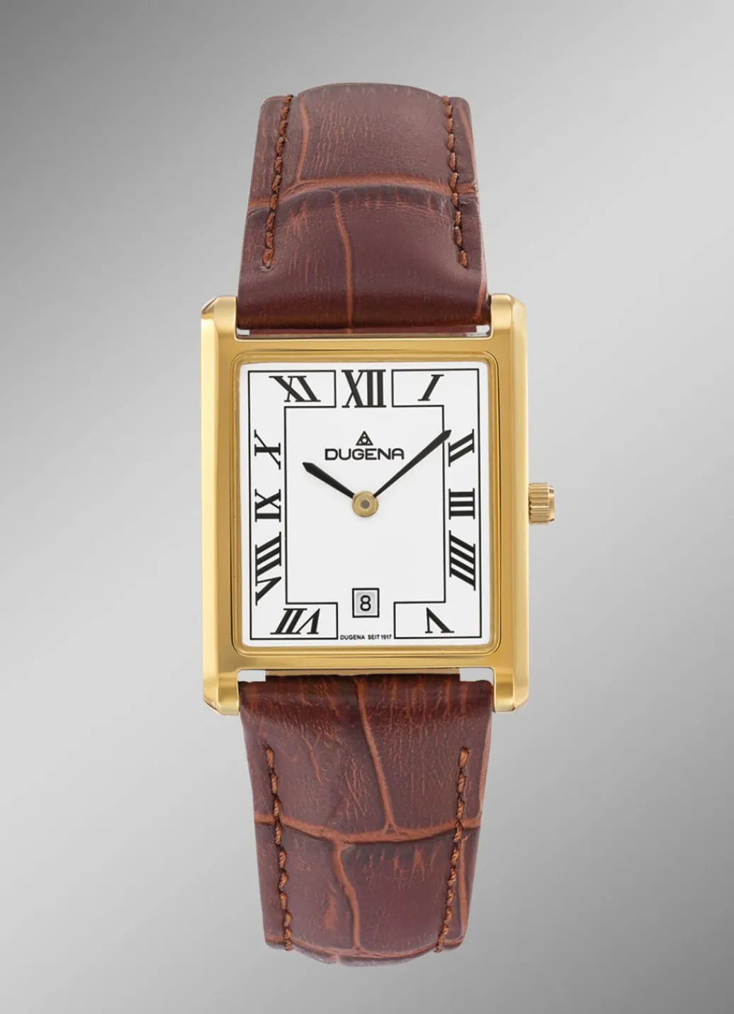 Outlet Dugena-Quartz-Herrenuhr mit Edelstahlgehäuse und Lederband Herren Quarzuhren