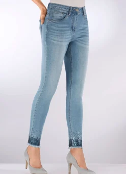 Damen Mona Lange Hosen|Jeans<Edel-Jeans mit Fransensaum