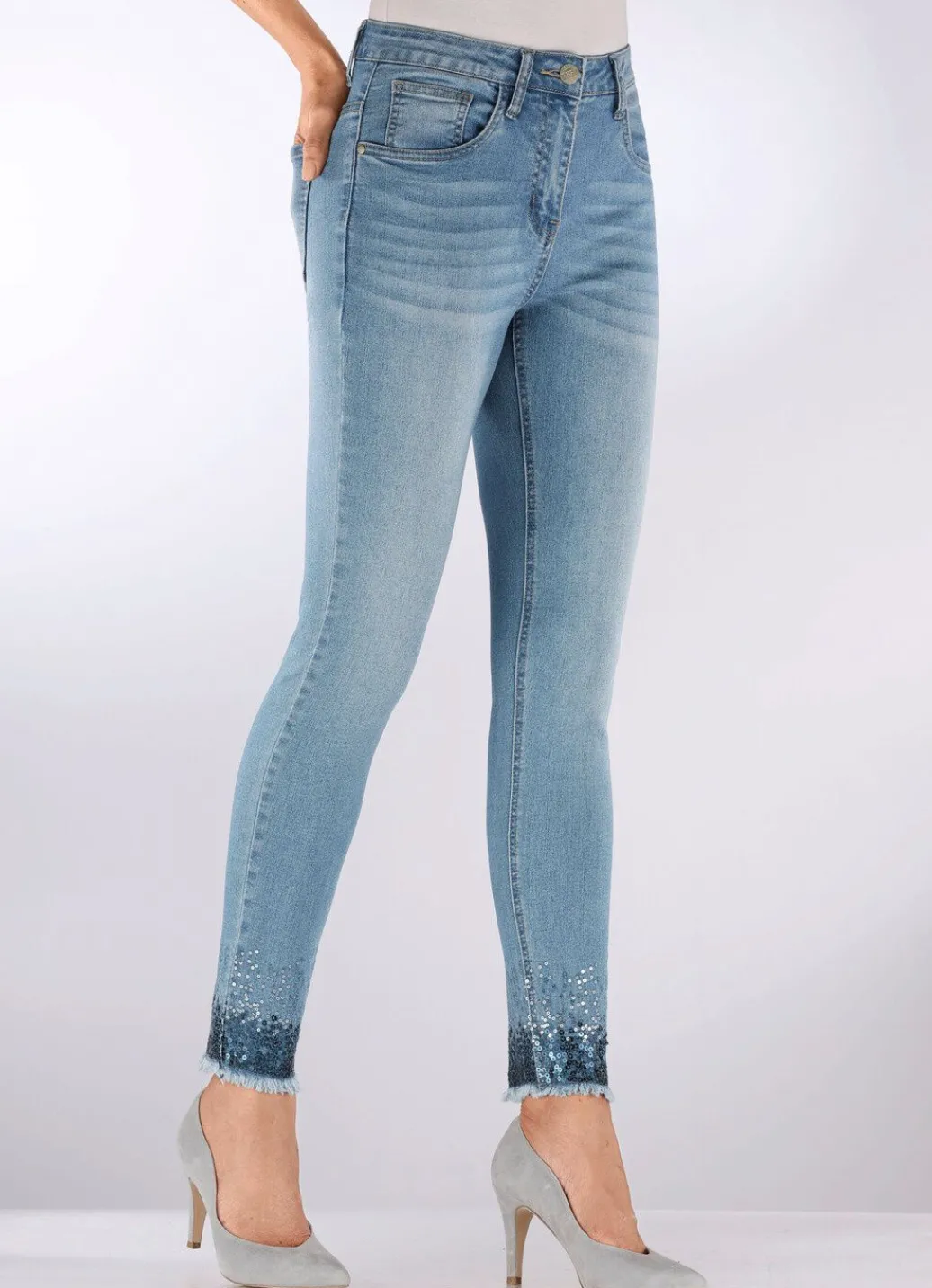 Damen Mona Lange Hosen|Jeans<Edel-Jeans mit Fransensaum