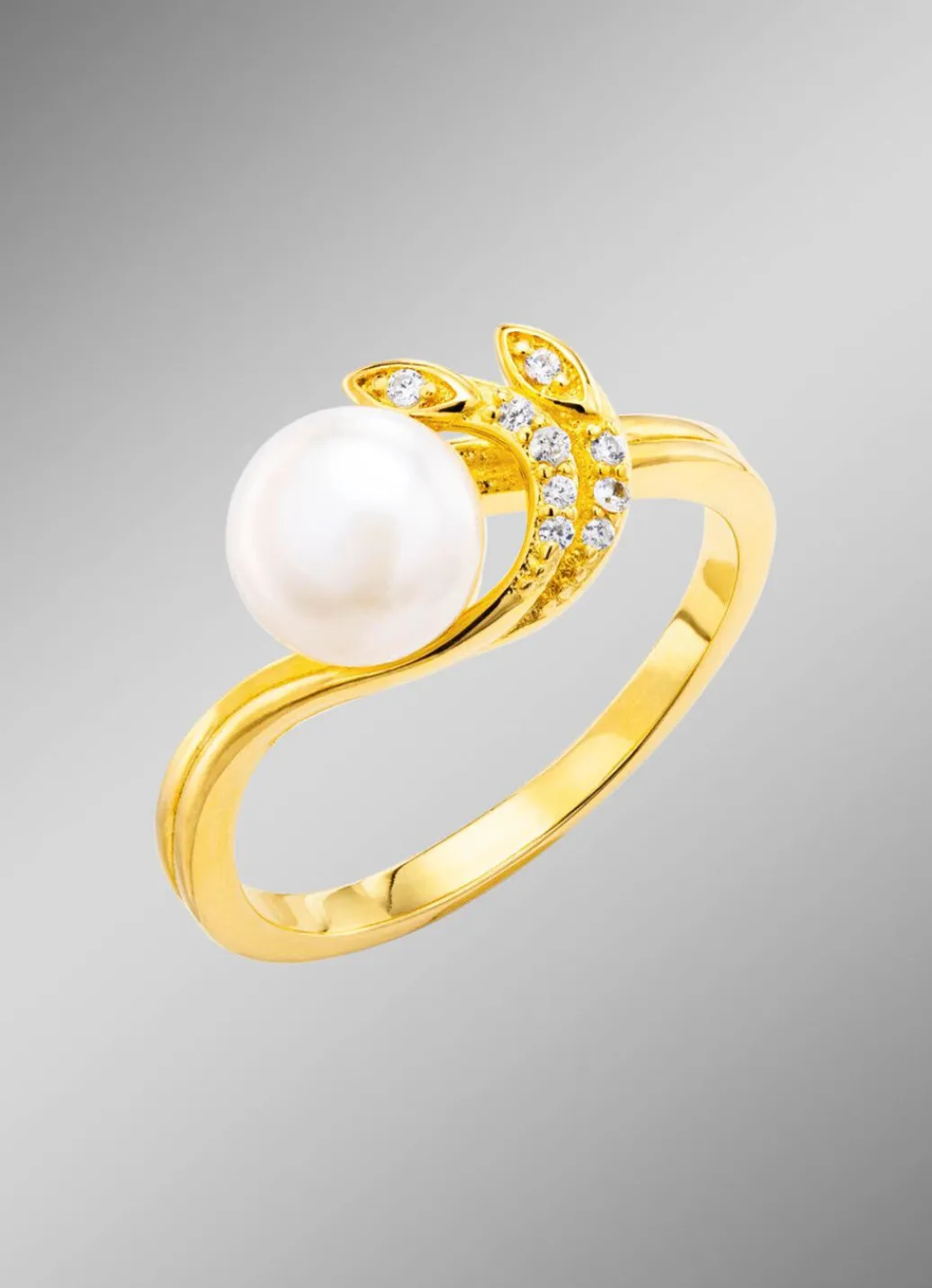 Clearance Edler Damenring mit Süßwasser-Zuchtperle und synth. Zirkonia Damen Ringe