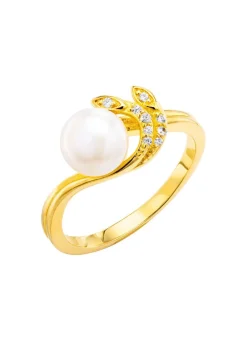 Clearance Edler Damenring mit Süßwasser-Zuchtperle und synth. Zirkonia Damen Ringe