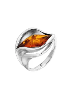 New Eleganter Damenring mit echt Bernstein Damen Ringe