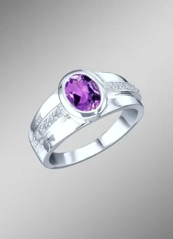 New Eleganter Damenring mit echt Amethyst und synth. Zirkonia Damen Ringe