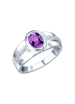 New Eleganter Damenring mit echt Amethyst und synth. Zirkonia Damen Ringe