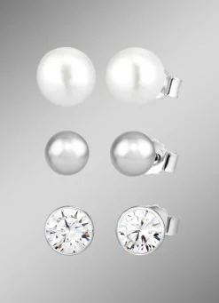 Online Elegantes Ohrstecker-Set aus Silber, 3 Paar Damen Ohrschmuck