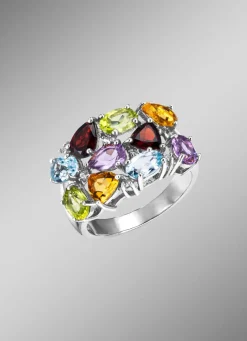 Clearance Eleganz in Silber: Damenring mit Edelsteinen Damen Ringe