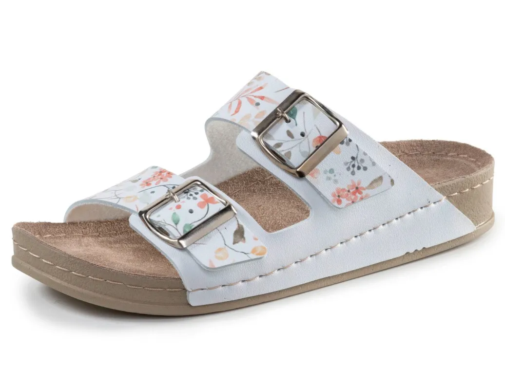 Hot ELENA EDEN Pantolette aus teilweise floral bedrucktem Synthetik Damen Pantoletten