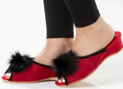 Hot ELENA EDEN, schicke Damen-Pantoletten, Weite G, mit Kunstfellpompon Damen Hausschuhe