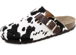 ELENA EDEN, trendige Damen-Clogs, Weite H, mit brauner Spange Damen Hausschuhe