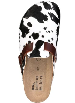 ELENA EDEN, trendige Damen-Clogs, Weite H, mit brauner Spange Damen Hausschuhe
