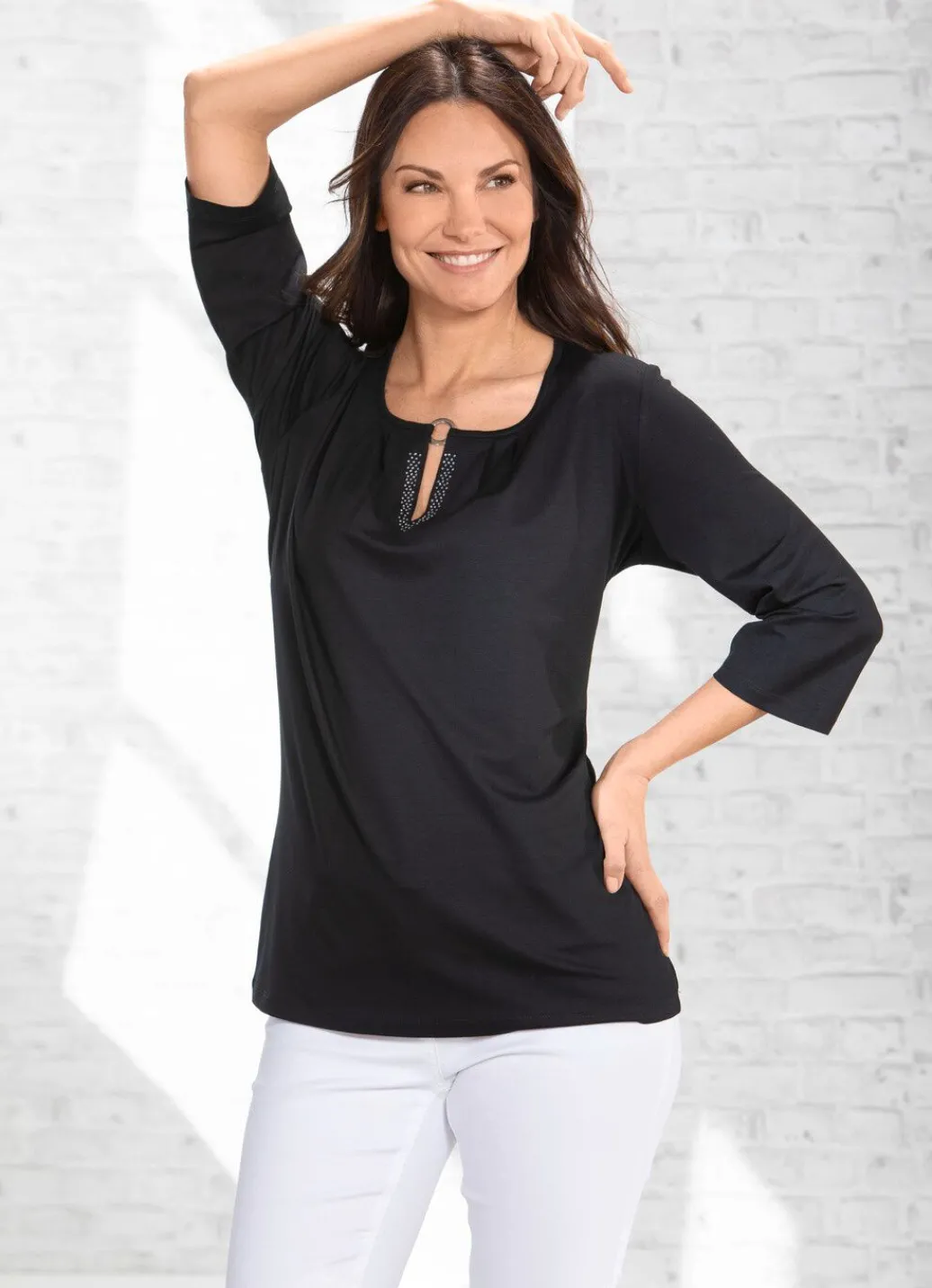 Clearance Exzellentes Shirt mit Faltenlegung in 2 Farben Damen Shirts Mit Strass|Kurzarm