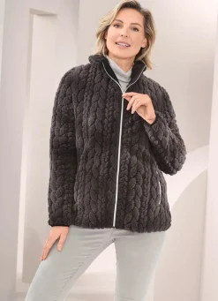 Damen Mona Übergangsjacken<Fleecejacke mit Zopfmuster