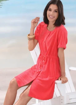 Damen Mona Strandkleider|Sommerkleider<Frottier-Kleid mit durchgehender Knopfleiste