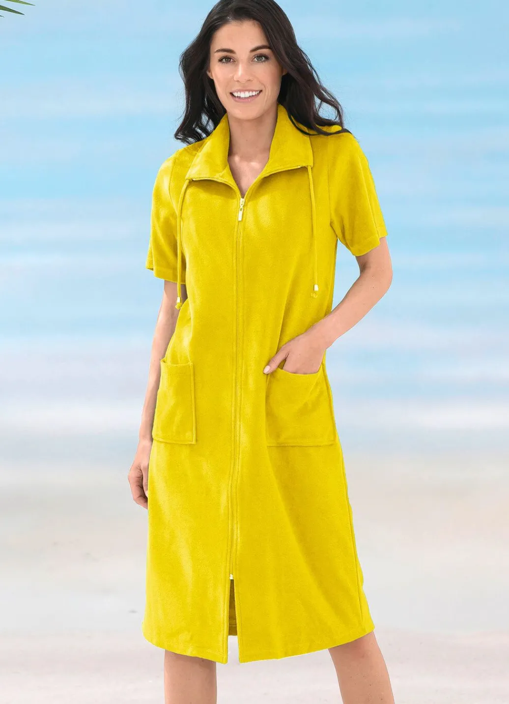 Damen Mona Strandkleider|Sommerkleider<Frottier-Kleid mit durchgehendem Reißverschluss