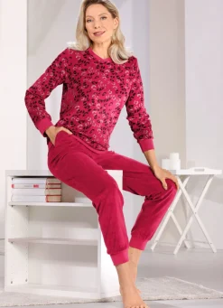 Damen Mona Schlafanzüge<Frottierstretch Schlafanzug mit Rundhals und Bündchen