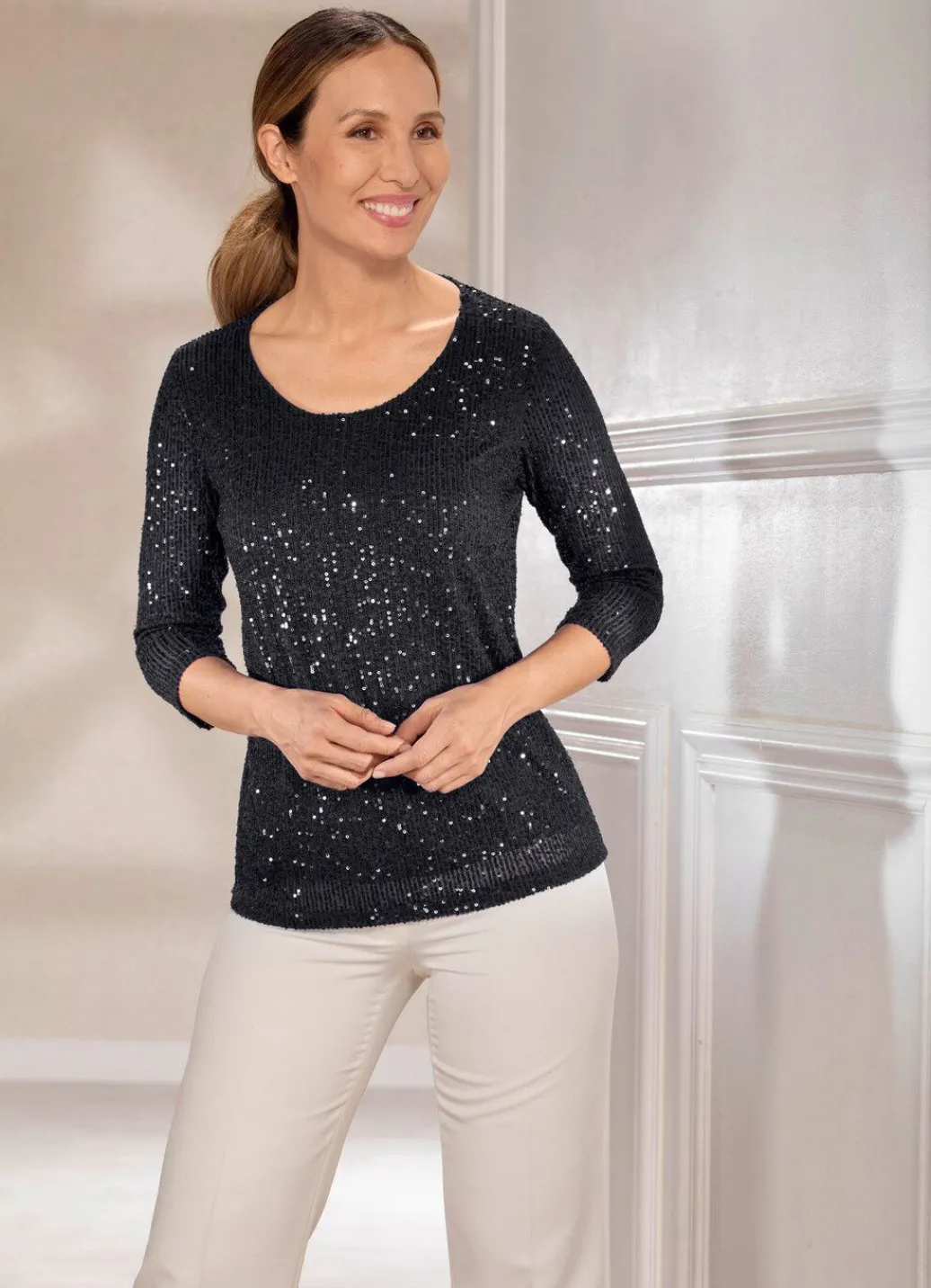 Damen Mona Basics|Abendmode<Funkelnde Shirt-Tunika