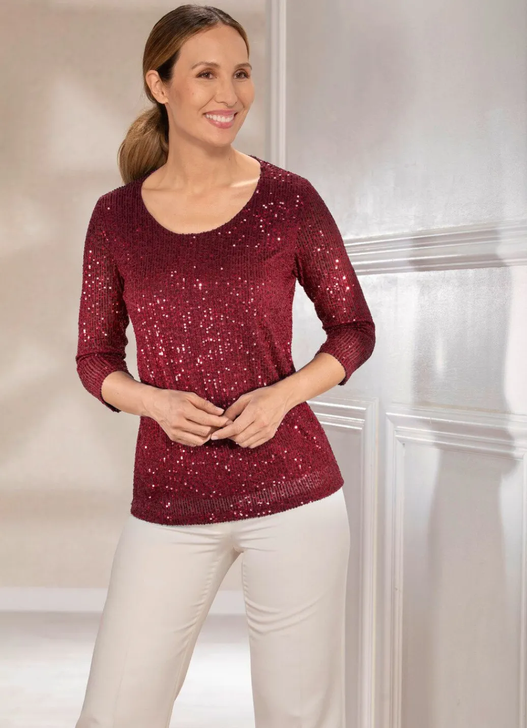 Damen Mona Basics|Abendmode<Funkelnde Shirt-Tunika