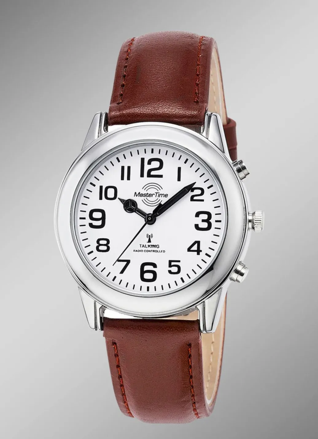 Best Funk-Herrenuhr mit Lederband und sprechender Zeitansage Herren Funkuhren