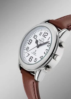 Best Funk-Herrenuhr mit Lederband und sprechender Zeitansage Herren Funkuhren