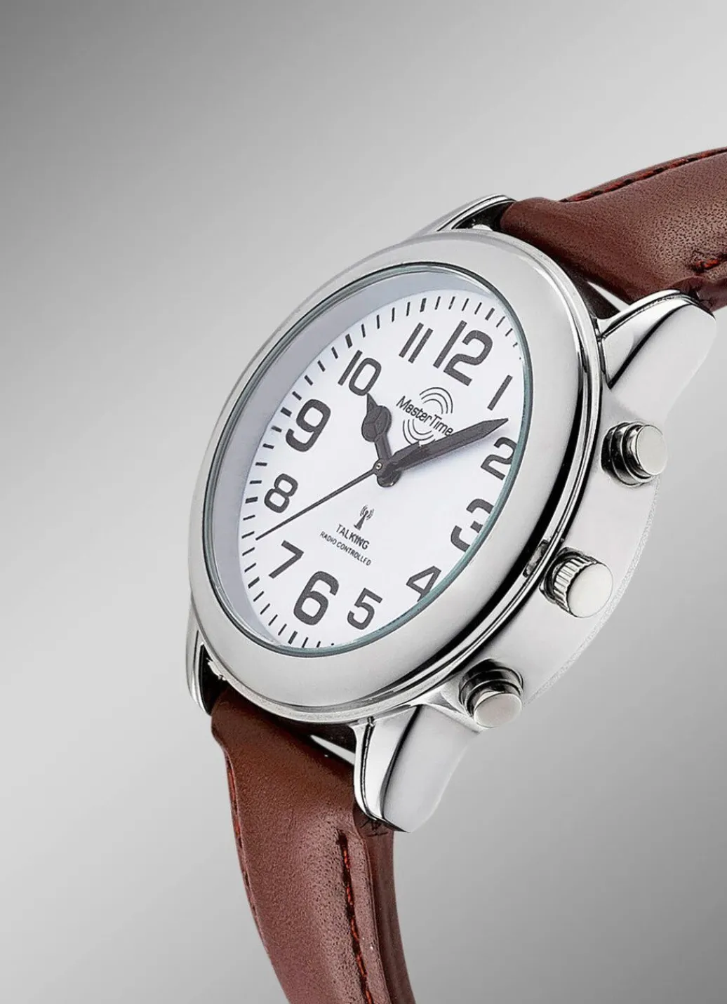 Best Funk-Herrenuhr mit Lederband und sprechender Zeitansage Herren Funkuhren