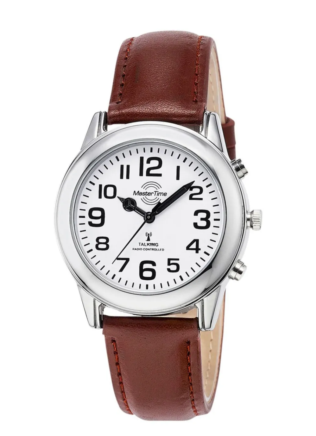 Best Funk-Herrenuhr mit Lederband und sprechender Zeitansage Herren Funkuhren