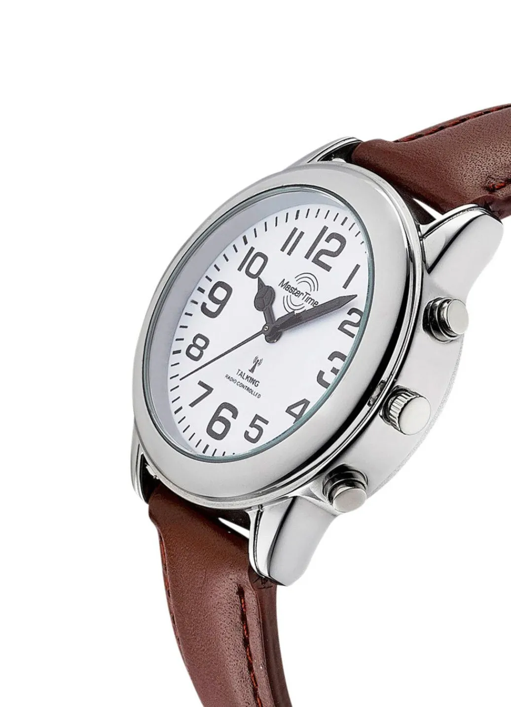 Best Funk-Herrenuhr mit Lederband und sprechender Zeitansage Herren Funkuhren